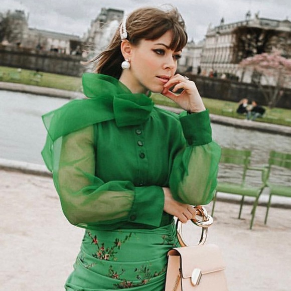 zara green sheer blouse